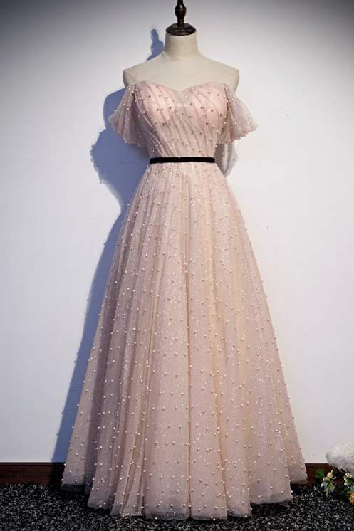 Off the Shoulder Grey Pearls Long Prom HZ0307