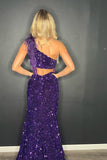 One Shoulder Purple Sequin Mermaid Long Formal Dress with HZ0307