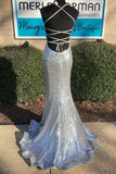 Shiny Silver Sequin V Neck Mermaid Long Prom HZ0307