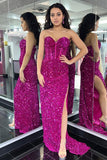 Sweetheart Fuchsia Sequin Mermaid Long Prom Dress with HZ0307