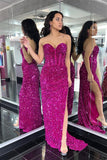 Sweetheart Fuchsia Sequin Mermaid Long Prom Dress with HZ0307