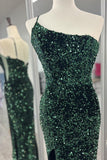 One Shoulder Purple Sequin Mermaid Long Prom HZ0307