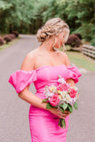 Hot Pink Strapless Mermaid Long Party Dress with Short HZ0307