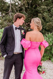 Hot Pink Strapless Mermaid Long Party Dress with Short HZ0307